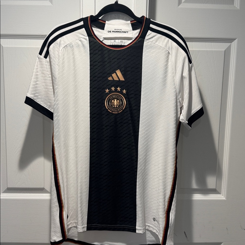 Adidas Black and White Soccer Jersey with Gold Details